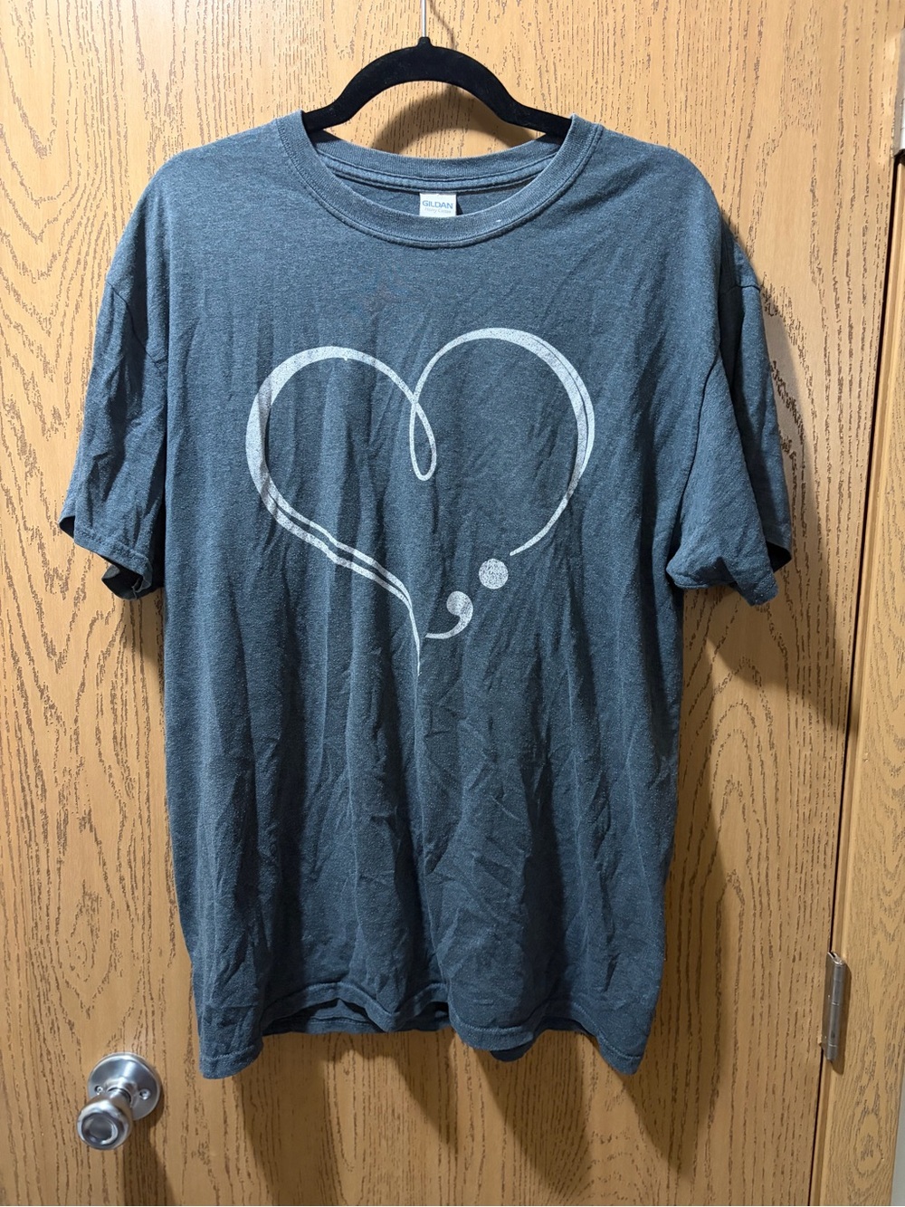 Gildan Heart Semicolon Graphic T-Shirt Gray Size Large Mental Health Tee